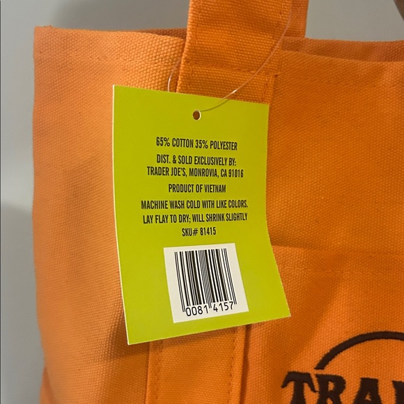 Trader Joe's Orange Tote Bag NWT - Picture 3 of 4